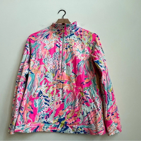 Lilly Pulitzer Small Skipper Popover  Tiki Pink Sunken Treasure Pullover 1/2 Zip - Picture 4 of 15